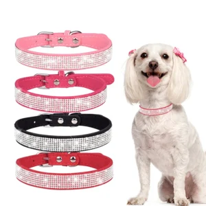 Pet Accessories PU Pet Necklace Leash Bling Cat Rhinestone Dog Collar with Low MOQ