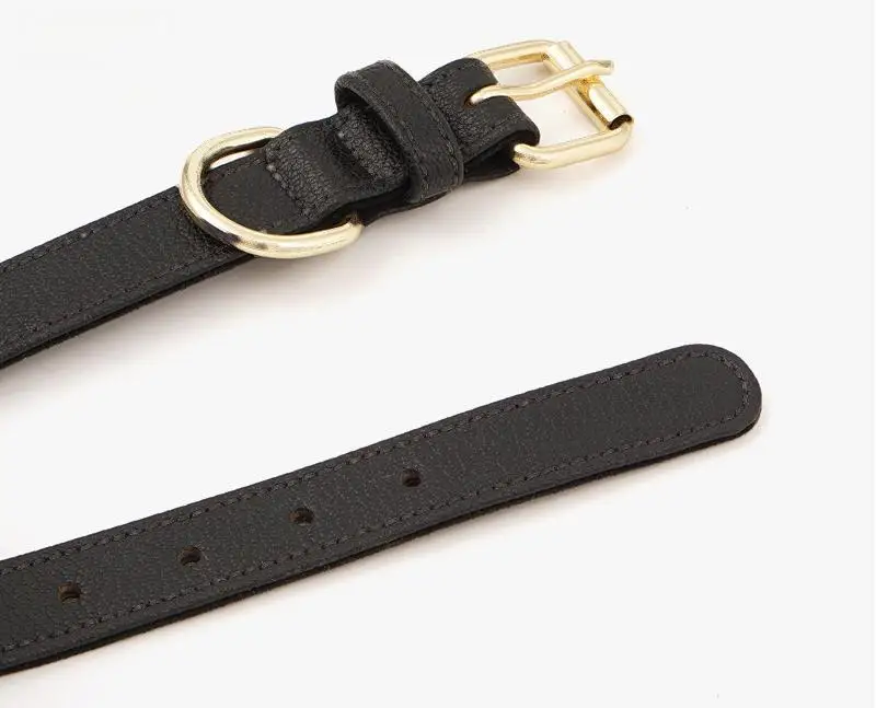 Pet Accessories Stock Black Solid Classic Real Cowhide Adjustable Luxury Cat Dog Collar for Daily Training