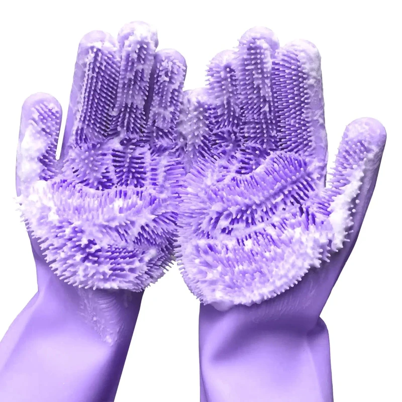 Pet Bath Glove Washing Cleaning Dishwashing Silicone Scrubber House Brush Gloves