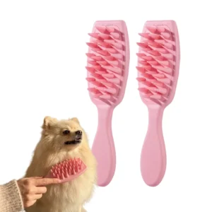 Pet Bath Massage Brush Soft Silicone Handle Dog Shampoo Scrubber Gentle Soft Bristle Cleaning Grooming Tool for Dogs and Puppies
