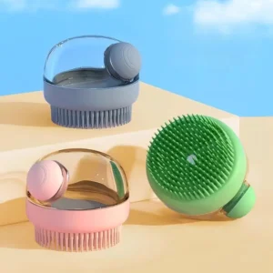 Pet Bathing Brush with Shampoo Dispenser Soft Silicone Massage Brush for Dogs Cats Gentle Grooming Scrubber for Bath Time