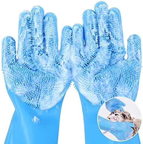 Pet Bathing Massaging Grooming with Bristle Scrubbers Reusable Dog Washing Silicone Gloves