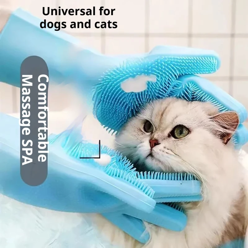 Pet Bathing Silicone Soft Easy to Use Convenient Eco friendly Self Cleaning Cat Dog Bathing Brush Pet Gloves