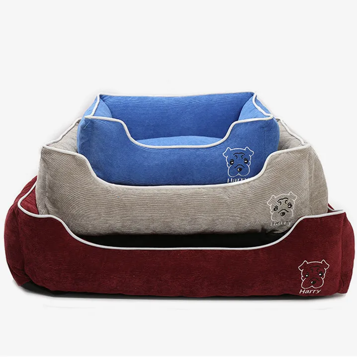 Pet Bed Different Sizes Soft Removable Washable Square Corduroy Warm Cat Dog Bed