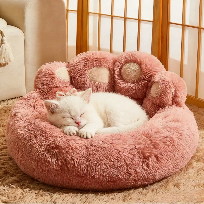 Pet Bed Luxury Custom logo Pet Products Supplier Plush Dog Cat Bed Paw Shape Pet Bed
