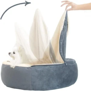 Pet Beds for Cat Calming Plush Improved Sleep Washable Non Slip Bottom (24 X 24 X 7, Gray)