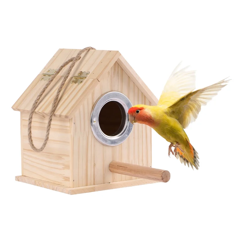 Pet Bird Nest Breeding Cage Aviary Wooden Bird House Parakeet Nesting Box