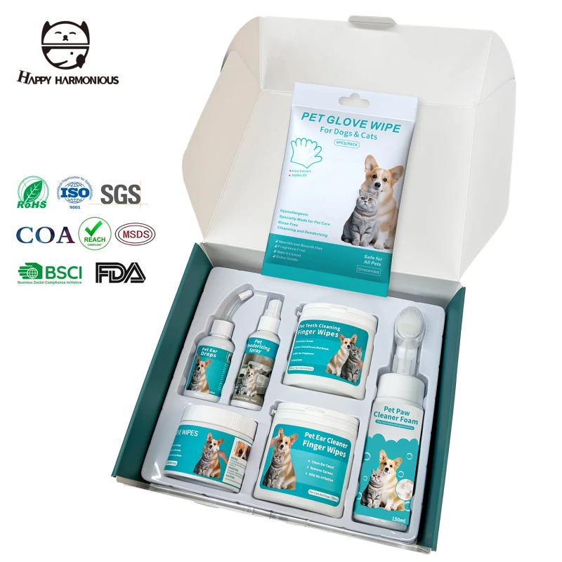 Pet Body Cleaning Care Kit Dog Cat Tooth Ear Eye Cleaning Finger Wipes Safe Natural Pet Grooming Products Set