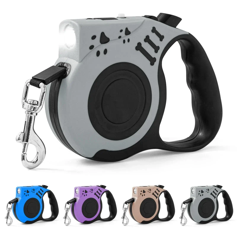 Pet Bone Retractable Leash Dog Supplies Outdoor Printed Charging Belt with Light Traction Device Supplies