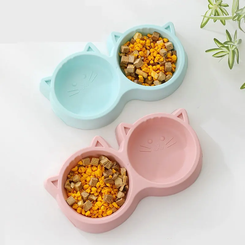 Pet Bowls Feeders Small Cat and Dog Dual Bowl Dual Purpose Plate Food Drinking Water Pet Supplies Accessories
