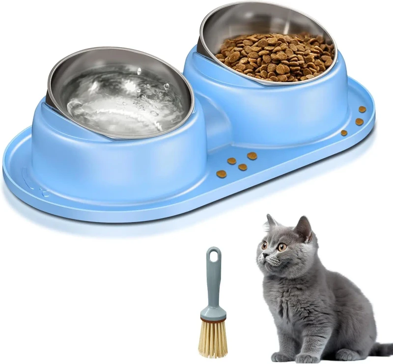 Pet Bowls & Feeders Stainless Steel Pet Bowl Cat Food Feeder Double Food Water Elevated Stainless Steel Dog Bowl for Dog Cat