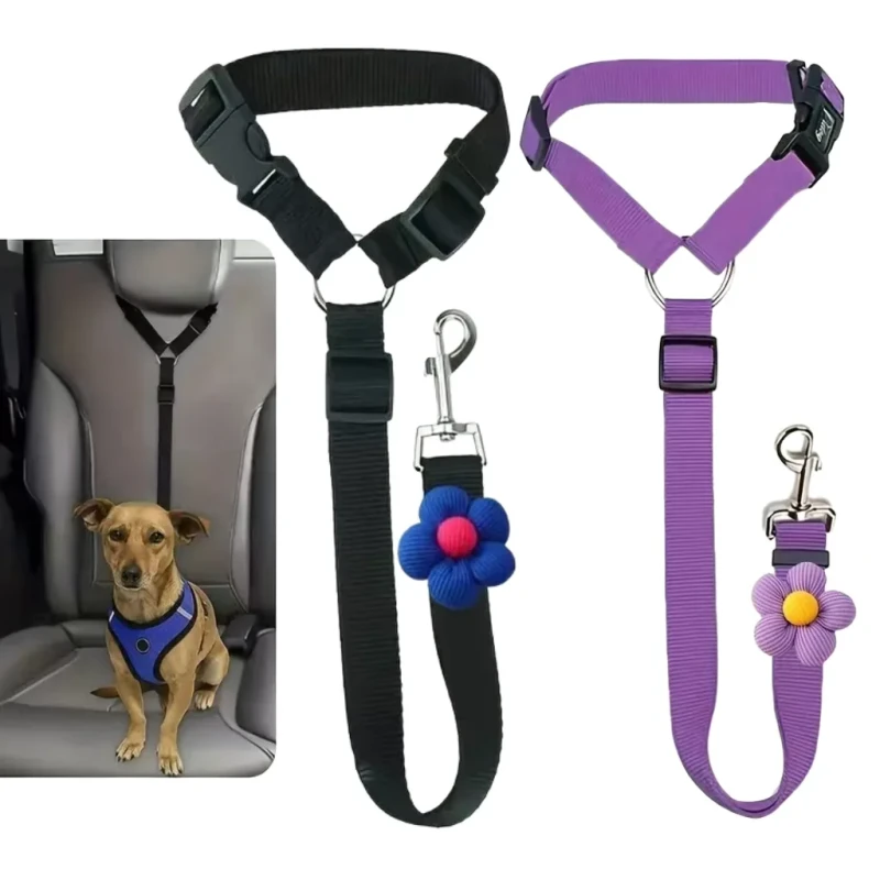 Pet Car Safety Harness Retractable Leash for Dogs and Cats Nylon Material Flower Design