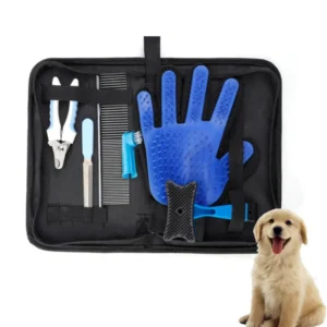 Pet Care Kit Set Plastic Box for Grooming and Nail Trimming with Glove Brush Comb