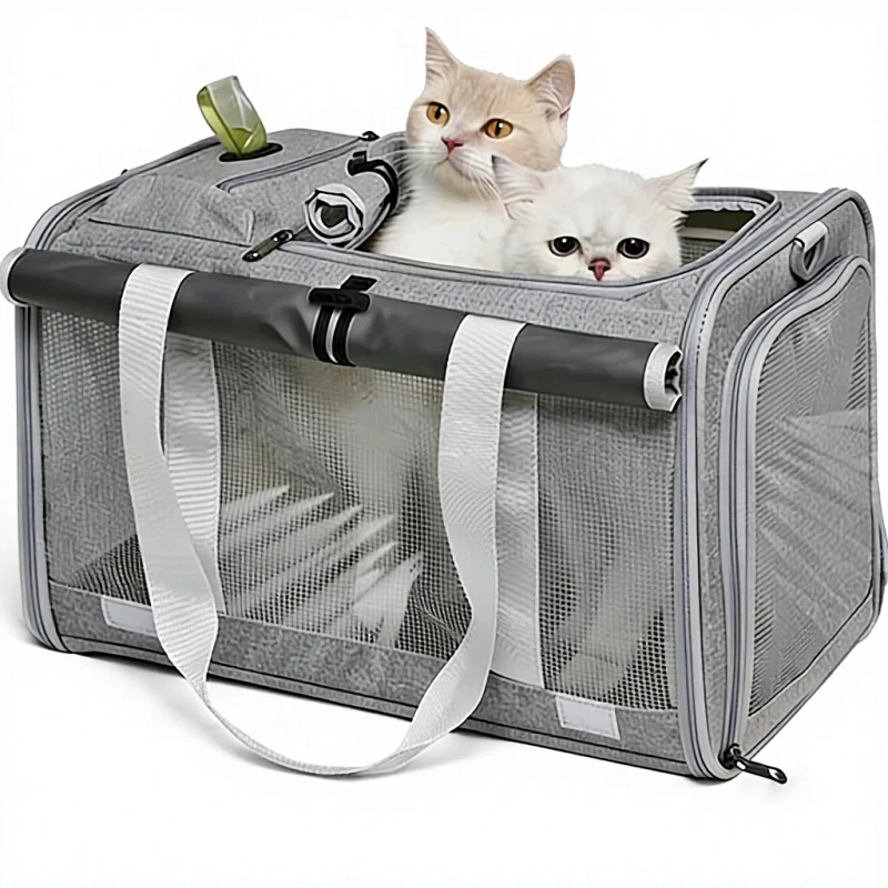 Pet Carrier Bag Cats Small Dogs Airline Approved Travel Mesh Windows Adjustable Shoulder Strap Removable Mat Polyester Zipper