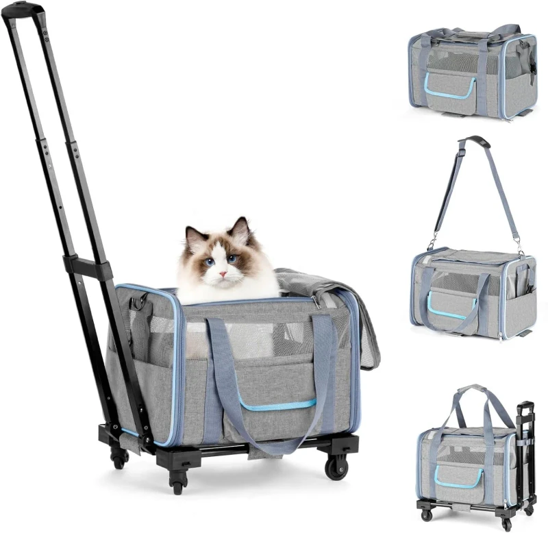 Pet Carrier for Small Dog Cat Airline Approved Dog Carrier with Wheels Soft Sided Dog Rolling Crate Cat Travel Bag