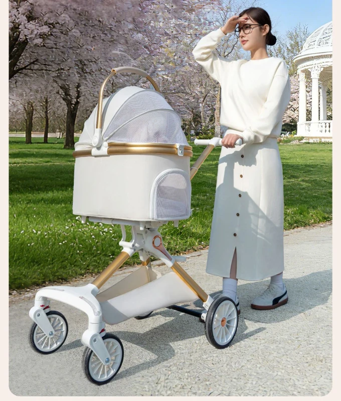 Pet Carrier on Wheels Foldable Portable Lightweight Fabric Pet Stroller for Mall Dogs with Brake