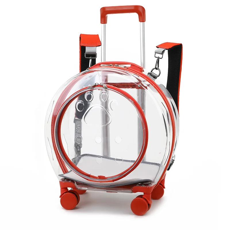 Pet Carrier on Wheels Fully Transparent Pet Trolley Carry Bag Airline Approved Pet Travel Bag