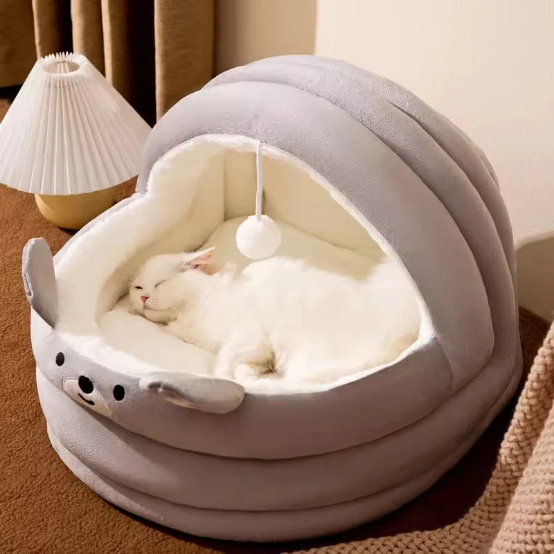 Pet Cat Cave Bed for Cats Covered Anti anxiety Washable Cute Luxury Dog Cat Nest Beds
