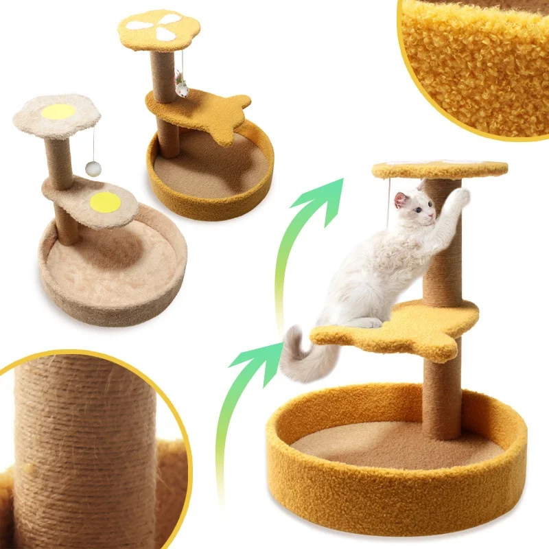 Pet Cat Climbing Frame with Sisal Column Jumping Platform Scratch Toy Claw Grinding Self Pleasure Cat Trees Scratcher