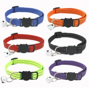 Pet Cat Collar Nylon Custom Color Cat Collar With Bell Adjustable Breakaway Reflective Kitty Collar