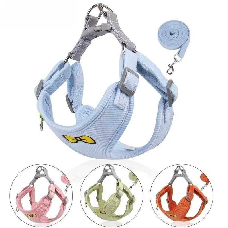 Pet Cat Dog Harness Leash Set Corduroy Chest Belt Custom Cat Harness Dogs Vest for Medium Puppy Chihuahua French Bulldog Breeds
