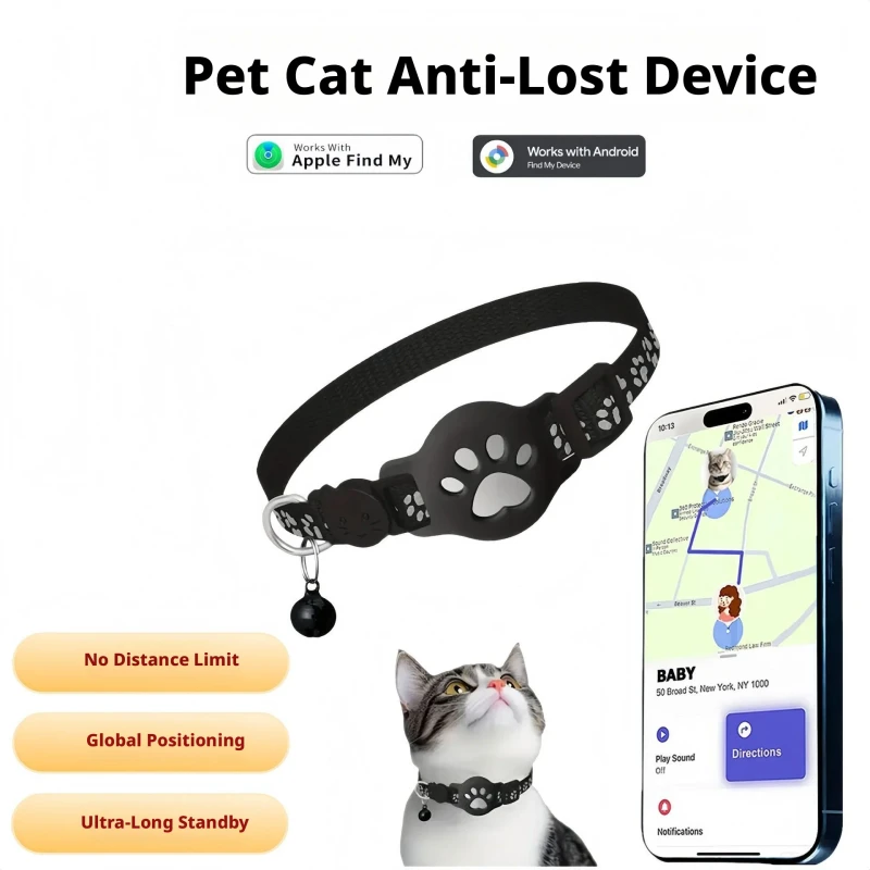 Pet Cat Locator Reflective Collar for iOS Android Google Tracking Waterproof Anti Loss Alarm Device CE Certification