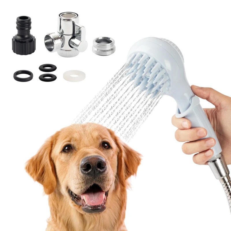 Pet Cleaning & Grooming Eco Friendly Silicone Dog Bath Massage Brush and Shampoo Dispenser Shower Sprayer for Bathroom Use