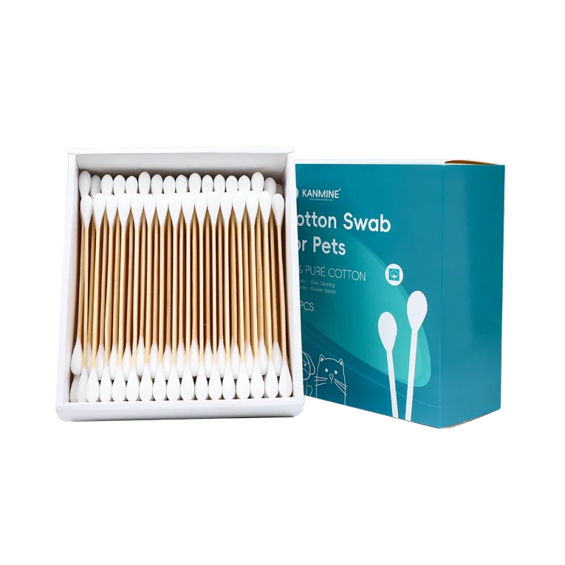 Pet Cleaning Grooming Products Pet Use Big Head Cotton Swab 200pcs Bamboo Stick Cotton Bud with Drawer Box