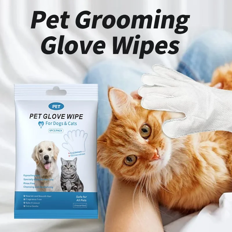 Pet Cleaning and Deodorizing Bathing Grooming Glove Wipes for Dogs and Cats Thick Grooming Wipes for Daily Care Hypoallergenic
