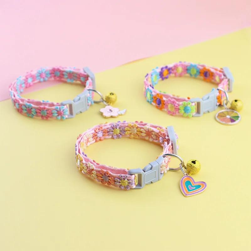 Pet Collar 3 Designs Adjustable Multi colors Cute Cat Dog Collars with Bell Anti lost in Stock