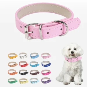 Pet Collar Adjustable PU Leather Soft Solid Color Neck Collar All Season Accessory For Dogs Cats Puppies