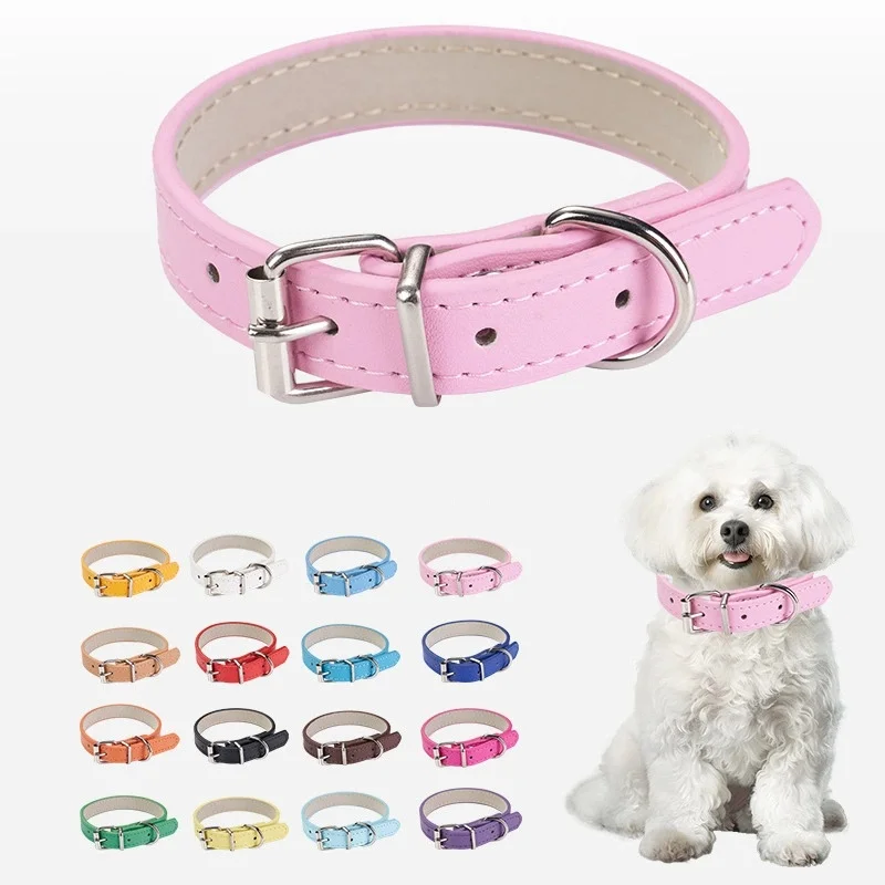 Pet Collar Adjustable PU Leather Soft Solid Color Neck Collar All Season Accessory For Dogs Cats Puppies