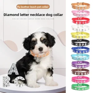 Pet Collars PU Leather Custom Name Letters Zircons Pet Collars Dog Supplies