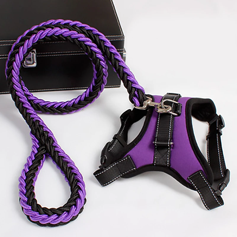 Pet Comfortable Dog Harness Matching Leash Set Adjustable Durable Nylon Padded