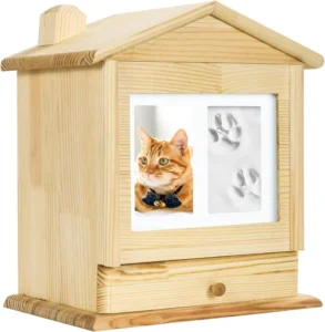 Pet Cremation Urn Square Classical Eco Friendly Durable Wood Cinerary Casket for Cats & Dogs Photo Placement Safety Features