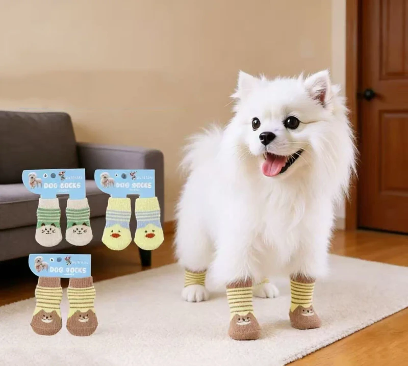 Pet Cute Cartoon Print Pet Dog Socks Anti Slip Pet Dog Socks
