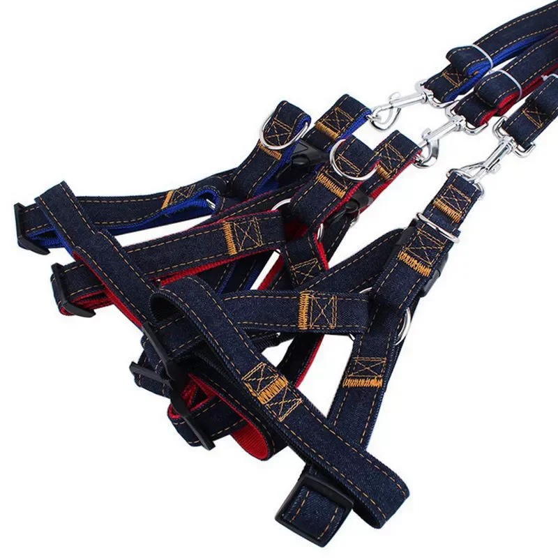 Pet Denim Dog Collar Leash Harness