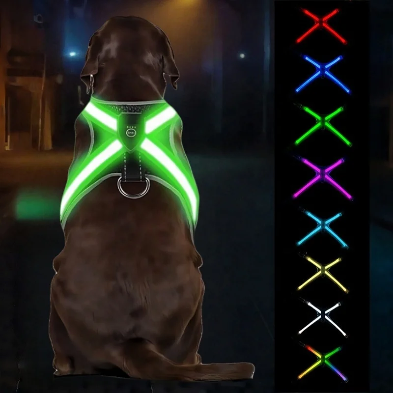 Pet Dog Accessories Harness Vest No Pull LED Rechargeable Luxury Luminous Flashing Lighted Dog Harness