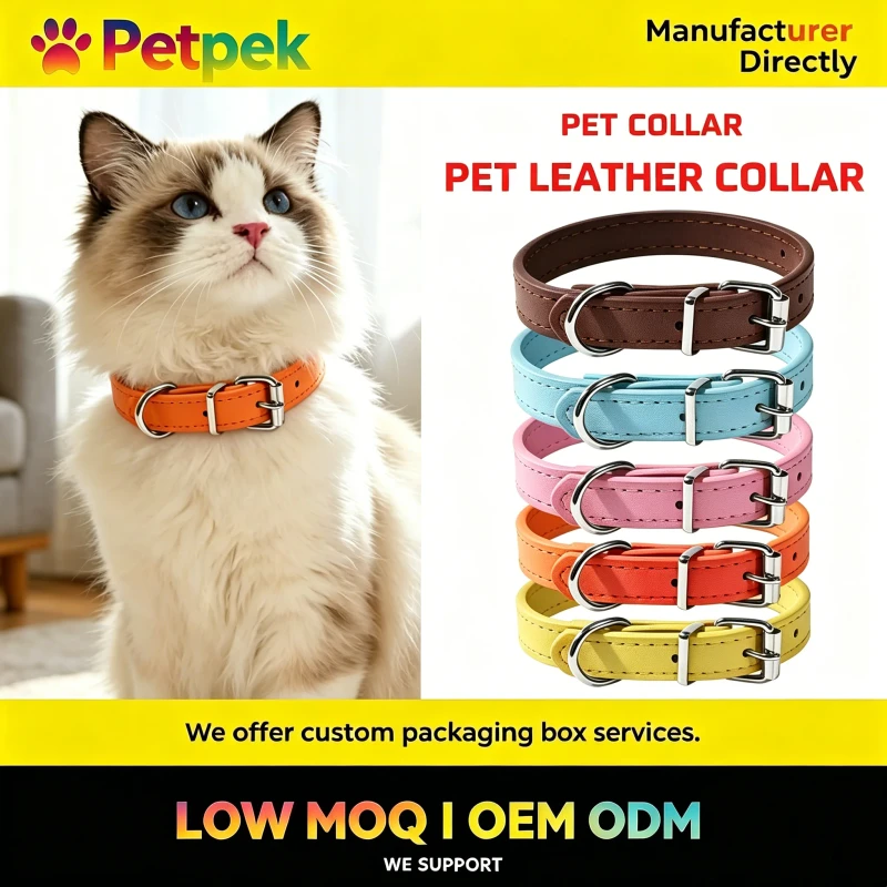 Pet Dog Cat Collar All Season PU Leather Design Multiple Colors and Sizes With Adjustable Buckle for Small Animal Daily Use