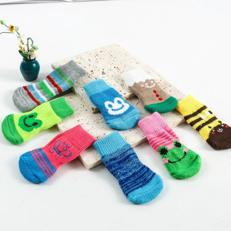 Pet Dog Cat Grip Socks Paw Protectors Cotton Anti Slip Knit Dog Shoes