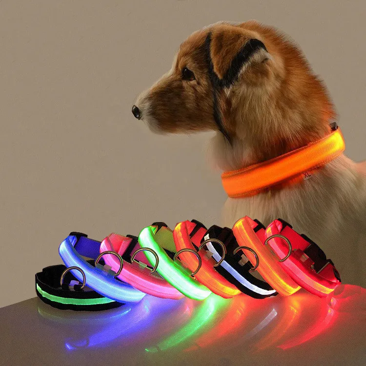 Pet Dog Collar Night Safety Flashing LED Lights Nylon Adjustable Dog Leash Luminous Fluorescent Collars