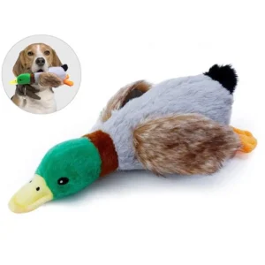 Pet Dog Sustainable Eco Friendly Squeaky Chewing Plush Toy, Wild Duck Shape, Interactive for Dogs