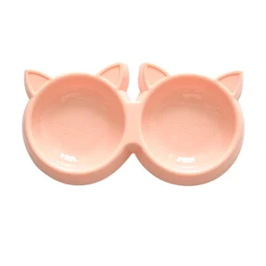 Pet Double Bowl Feeders Non Slip Plastic Cute Cat Face Shaped Multipurpose Cat Dog Bowls Water Food Bowl