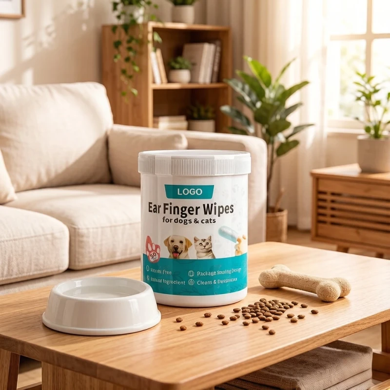 Pet Ear Clean Finger Wipes 50pcs Non Woven Mild Formula for Dogs & Cats Custom Logo Pearl Pattern Design Pet Care