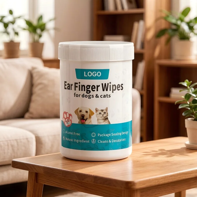 Pet Ear Clean Finger Wipes Soft Non-Woven Deep Cleaning 50pcs Low MOQ Custom Logo Pearl Pattern Design Pet Care