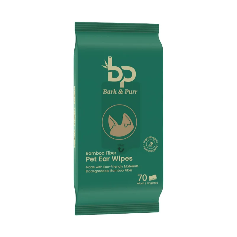 Pet Ear Cleaning Wipes for Cats Dogs Bamboo Fiber Degradable Hypoallergenic Fragrance Customizable Green Color 70 Pieces 280g
