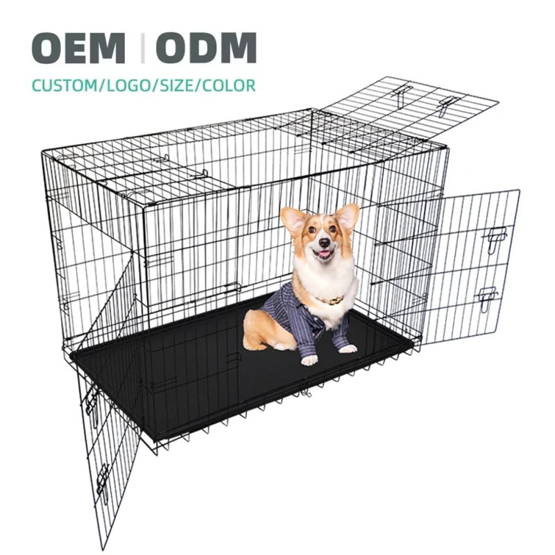 Pet Enclosure Indoor Pet Crate Durable Foldable Dog Cage With Easy Clean Plastic Tray For Small Dogs