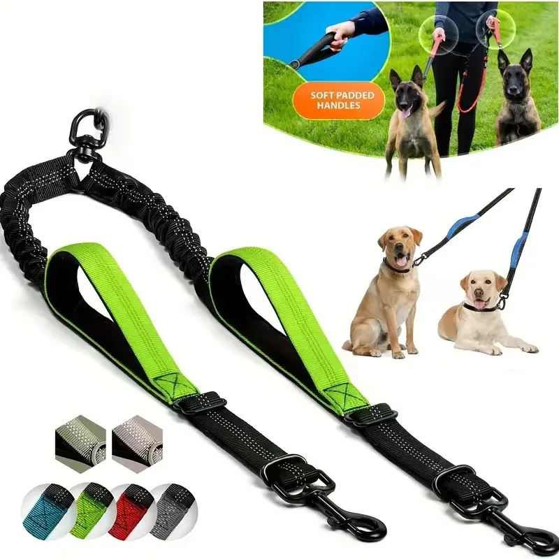 Pet Fashion Reflective Dog Leash Nylon Comfort Grip Adjustable High Quality Anti Pull Design Large Dogs Double Dog Lead