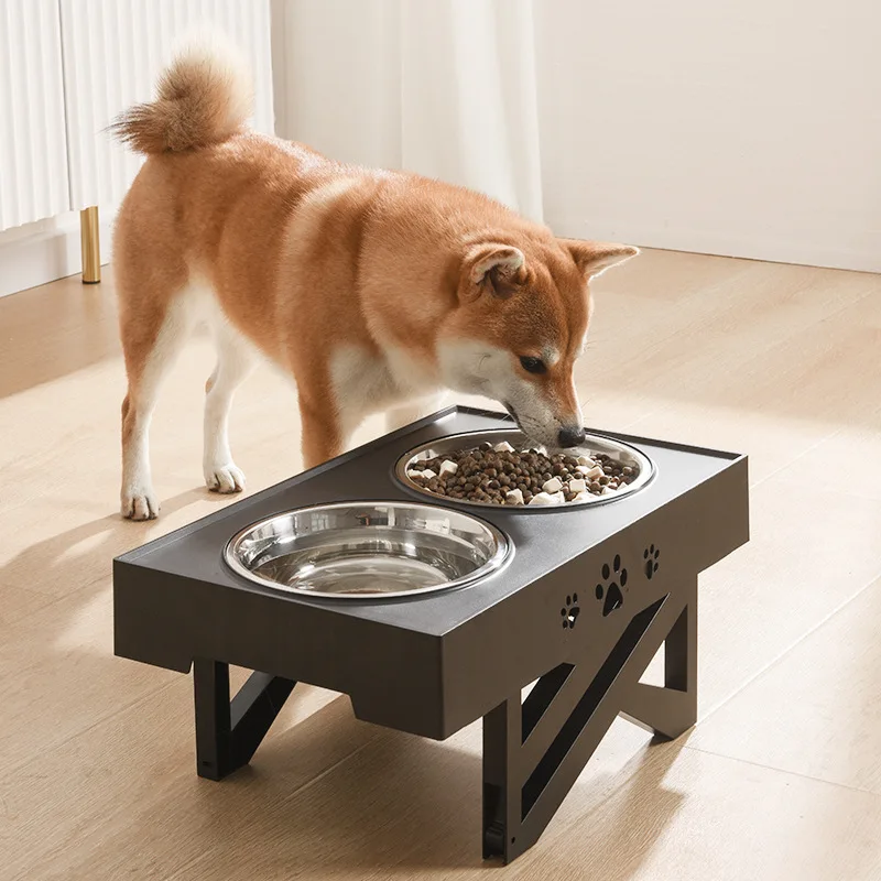 Pet Feeder Stainless Steel Waterproof Non-slip Lifting Folding Bowl Cat Dog Double Bowls Pet Food Bowl M0511