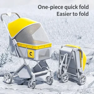 Pet Folding Stroller With Storage Basket Comfortable Stroller for Pets